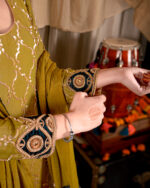 Olive Hand-Embroidered Sharara Set - Image 2