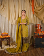 Olive Hand-Embroidered Sharara Set