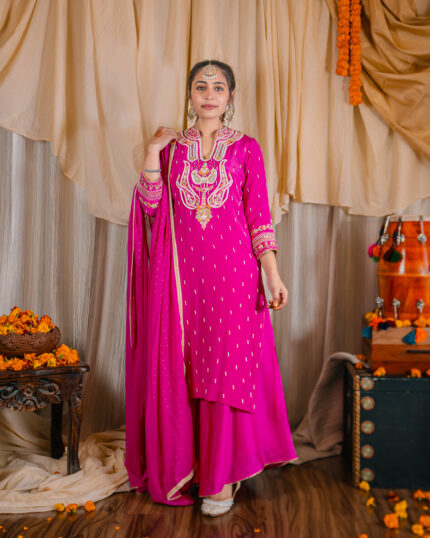 Hot Pink Silk Sharara Set