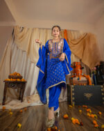 Royal Blue Hand-Embroidered Crepe Salwar Set - Image 2