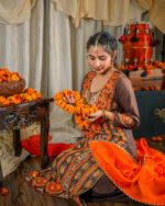 Cocoa & Orange Resham Embroidered Salwar Set - Image 3