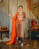 Cocoa & Orange Resham Embroidered Salwar Set