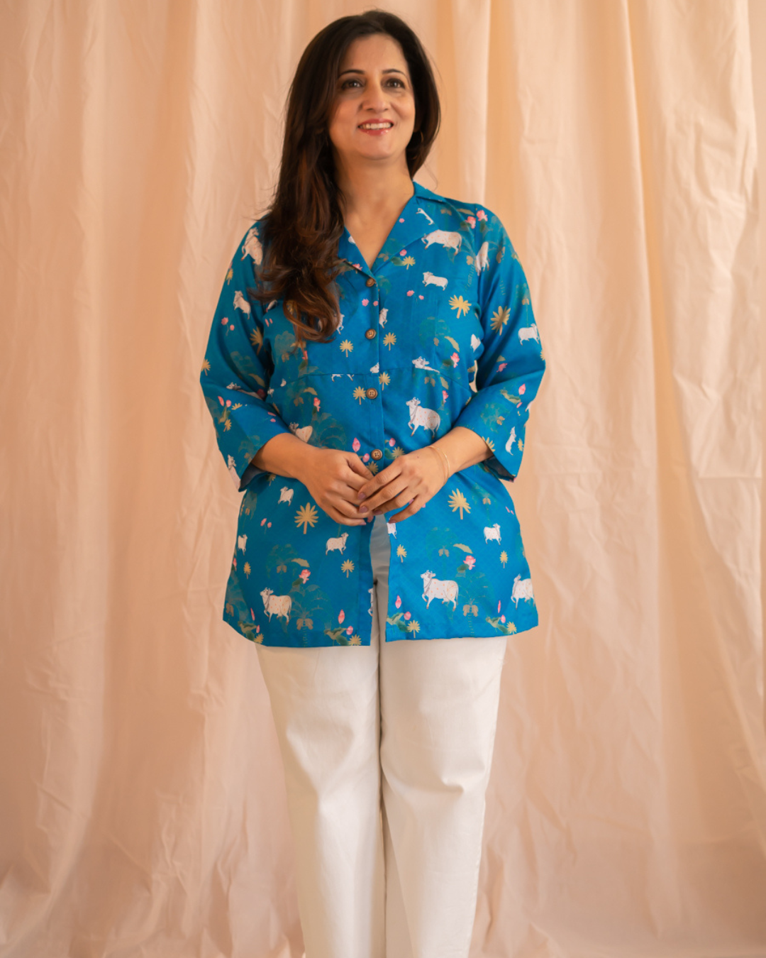 Untitled design - 2024-02-19T172711.221 gokul print lapeled collar button downed tunic shirt - Image 1