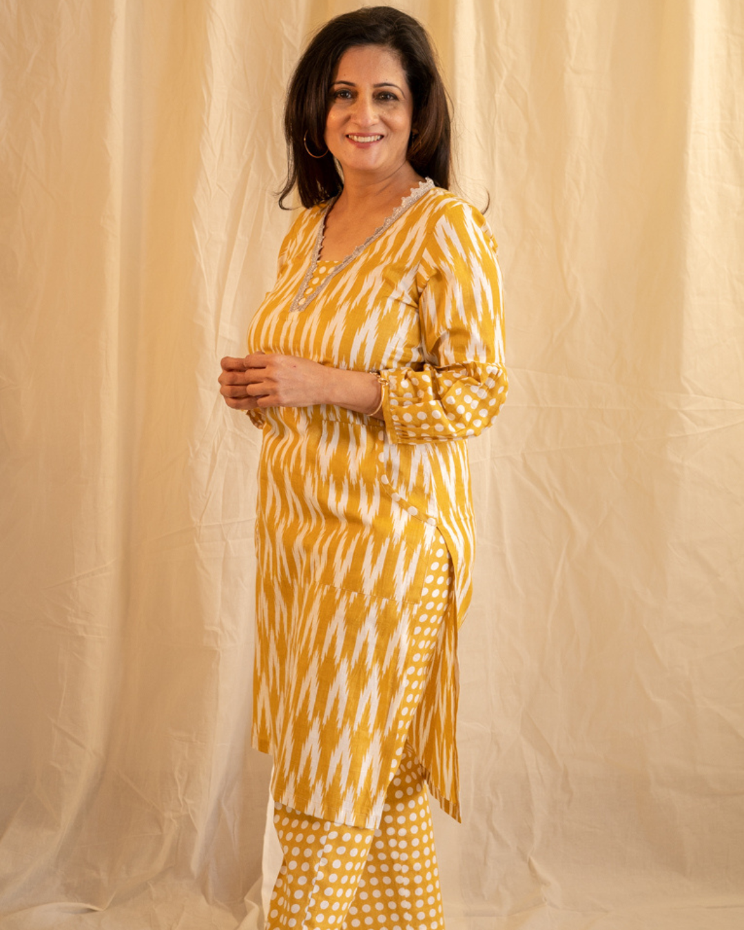 Untitled design - 2024-02-19T175019.216 mustard ikkat co-ord set - Image 1