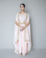 Peach Champagne Cape-Draped Skirt Set