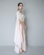 Peach Champagne Cape-Draped Skirt Set - Image 2