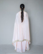 Peach Champagne Cape-Draped Skirt Set - Image 3