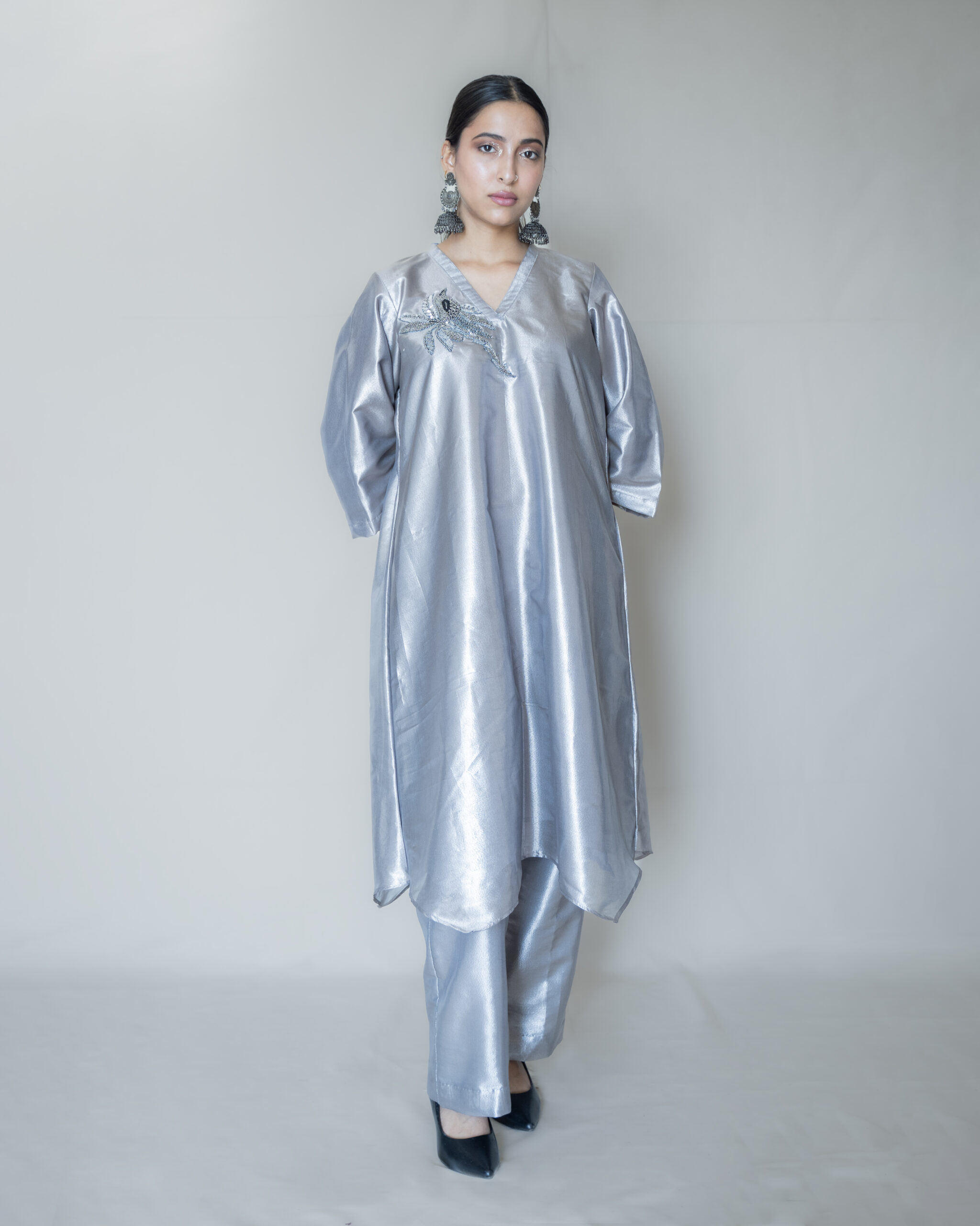 GRY_ 1 Steel Grey Tissue Zari Palazzo Set - Image 1