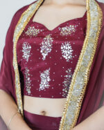 Maroon Kiss Cape-Draped Skirt Set - Image 4