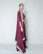Maroon Kiss Cape-Draped Skirt Set - Image 2