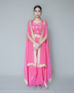 Fuchsia Pink Cape-Draped Skirt Set