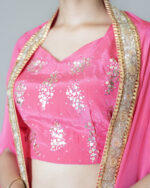 Fuchsia Pink Cape-Draped Skirt Set - Image 4