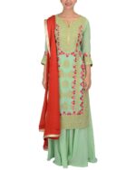Mint Green Resham Embroidery Kurta Sharara Set