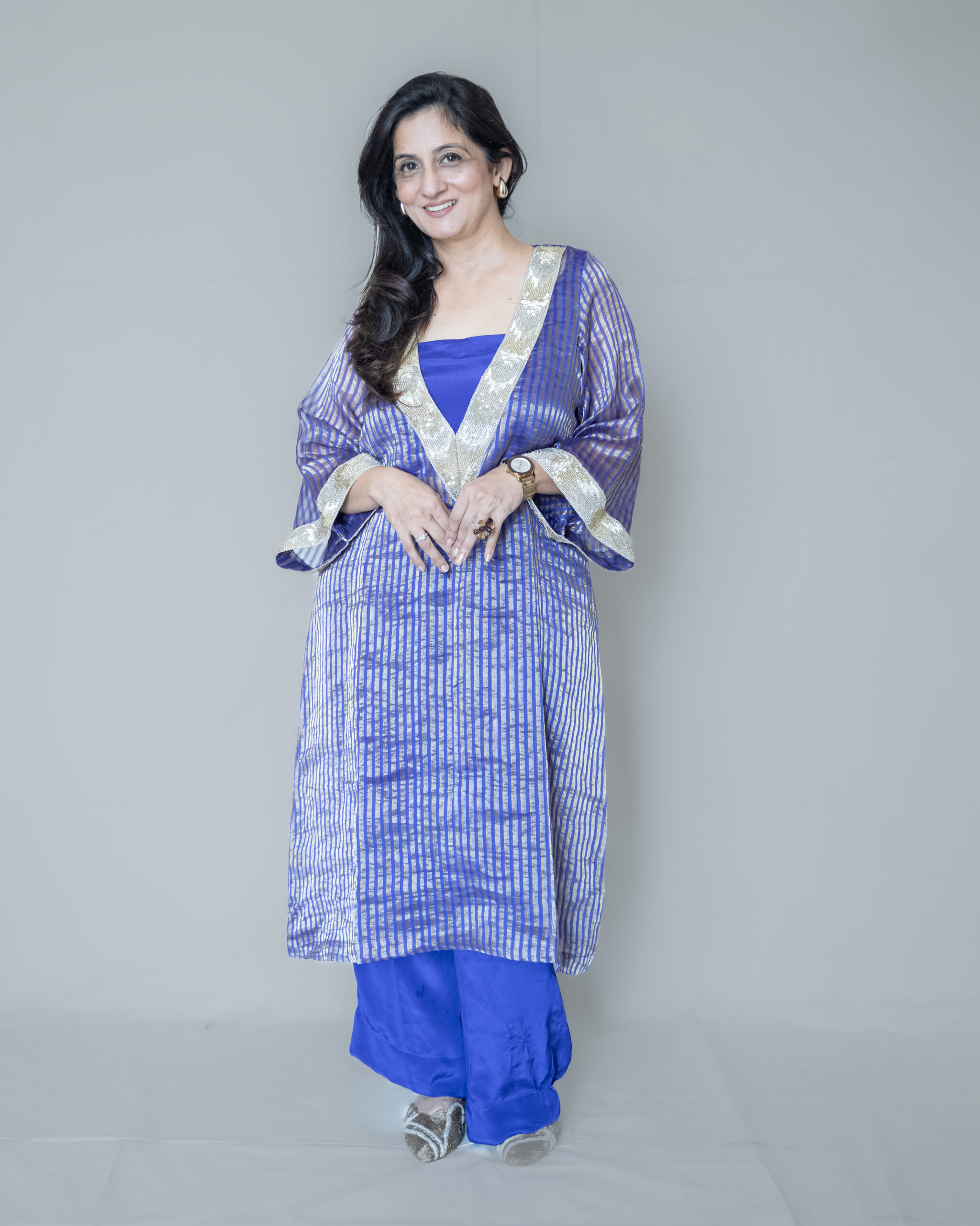PR_ 3 Indigo Purple Pure Silk Tissue Festive Co-Ord Set - Image 1