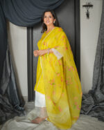 Canary Yellow Kurta Set with Printed Dupatta - Image 2
