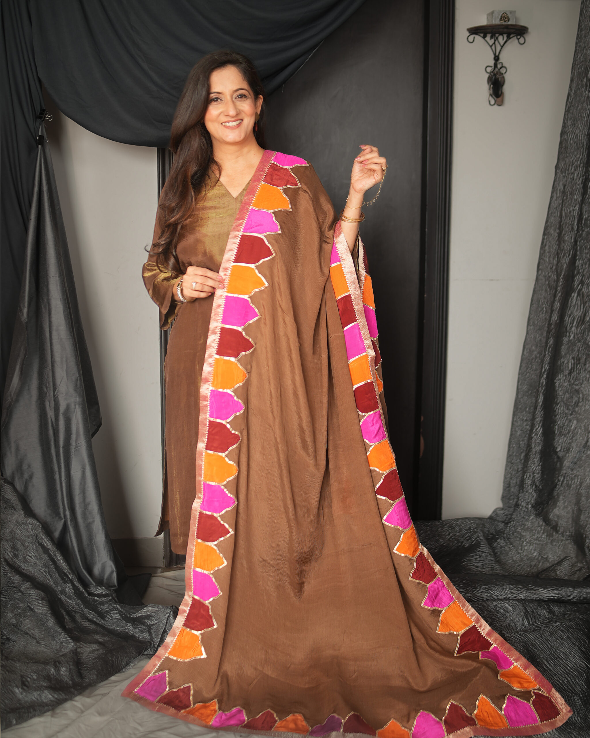 dupatta Metallic Toffee Bronze Statement Dupatta - Image 1