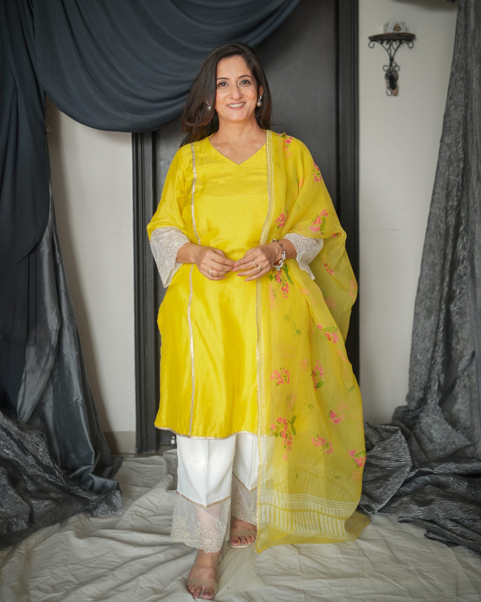 frnt Canary Yellow Kurta Set with Printed Dupatta - Image 1