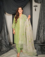 Pista Green Marble Kurta Set with Printed Dupatta