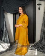 Yellow Ochre Metallic Asymmetrical Kurta Set - Image 2