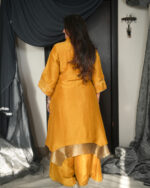 Yellow Ochre Metallic Asymmetrical Kurta Set - Image 3