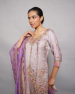Lavender Heavy Zardozi Kurta Set with Banarasi Dupatta - Image 2