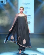 Black Flared Dress with Sharara and Brocade Jacket - Image 5