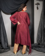 Phulkari Detailed Asymmetrical Burgundy Jacket - Image 2